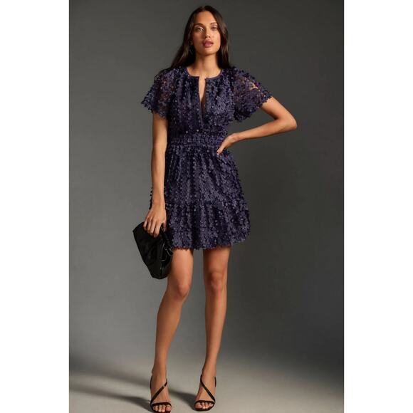 Anthropologie Floral Appliqué Mini Dress - Picture 1 of 6